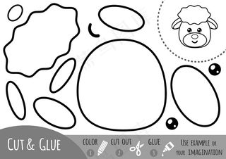 儿童、羊的教育纸游戏。使用剪刀和胶水来创建图像。