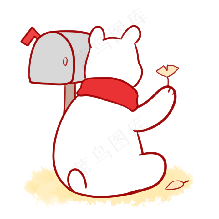 拿着银杏叶的白熊