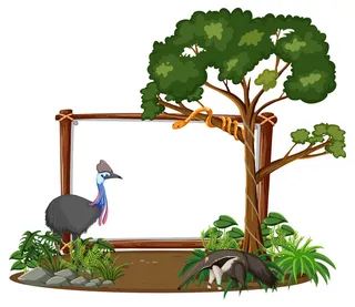 白色背景上带有野生动物和雨林树的空横幅banner