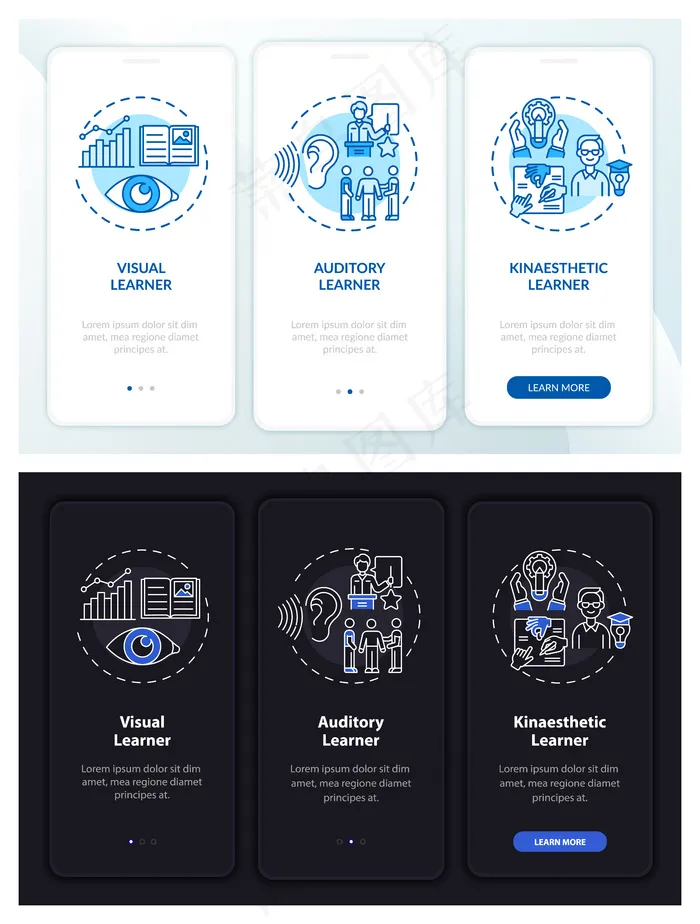 学习风格带概念的车载手机app移动应用程序app页面屏幕eps,ai矢量模版下载