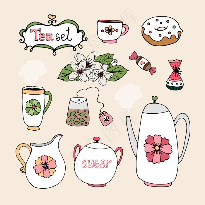 一套带杯茶壶的茶具图标