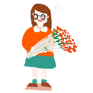  抱着鲜花的女老师