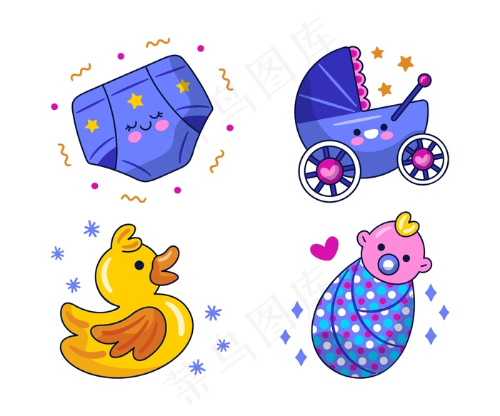 婴儿淋浴贴纸插图套装