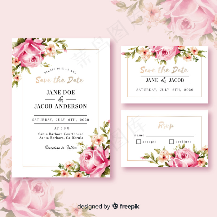 彩色花卉婚礼请柬