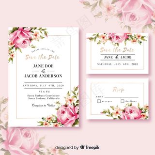 彩色花卉婚礼请柬