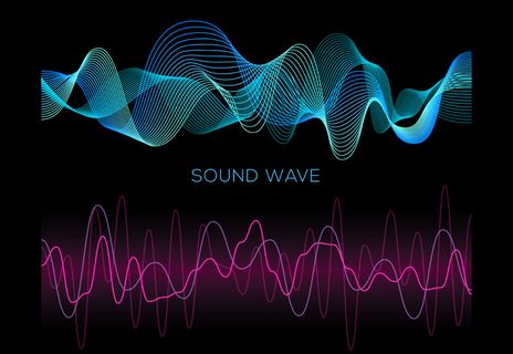 黑色背景上的彩色声波，音频播放器，均衡器，音乐脉冲