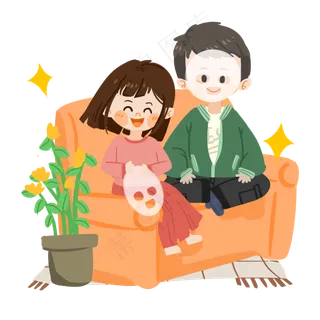 七夕卡通情侣一起敷面膜PNG素材