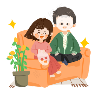 七夕卡通情侣一起敷面膜PNG素材