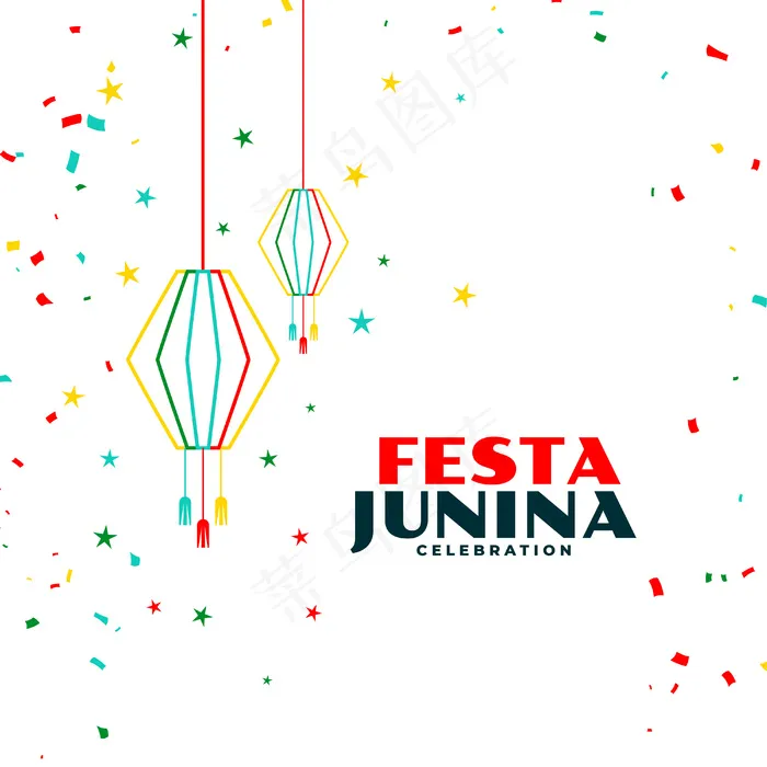 junina节日庆典背景与掉落的五彩纸屑eps,ai矢量模版下载