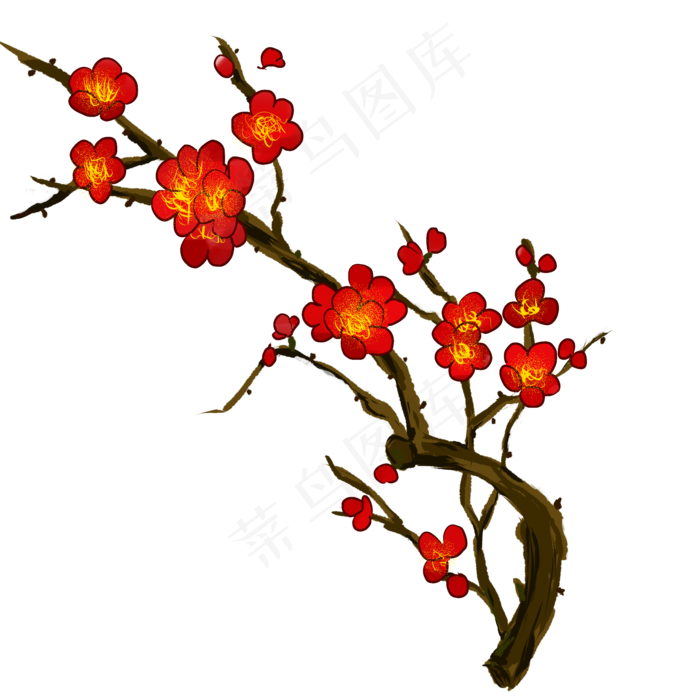 梅花花卉大红手绘图(2000X2000(DPI:100))psd模版下载