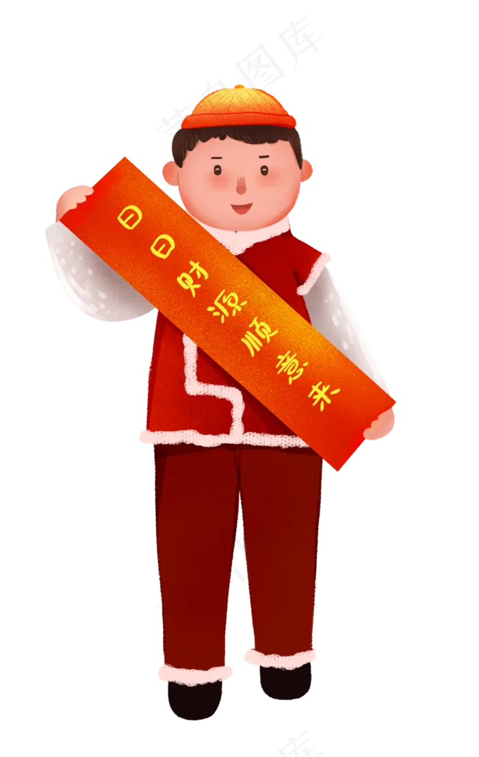 新年春节过节新春男孩手拿对联(2880X1620(DPI:150))