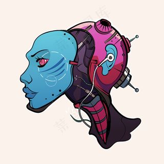 赛博朋克女孩机器人 android 矢量图