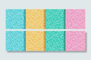 一套抽象的黄粉绿薄荷色与淡蓝色垂直圆线过渡。