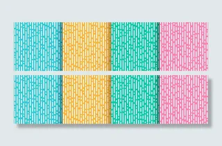 一套抽象的黄粉绿薄荷色与淡蓝色垂直圆线过渡。