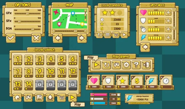 木制游戏gui包eps,ai矢量模版下载