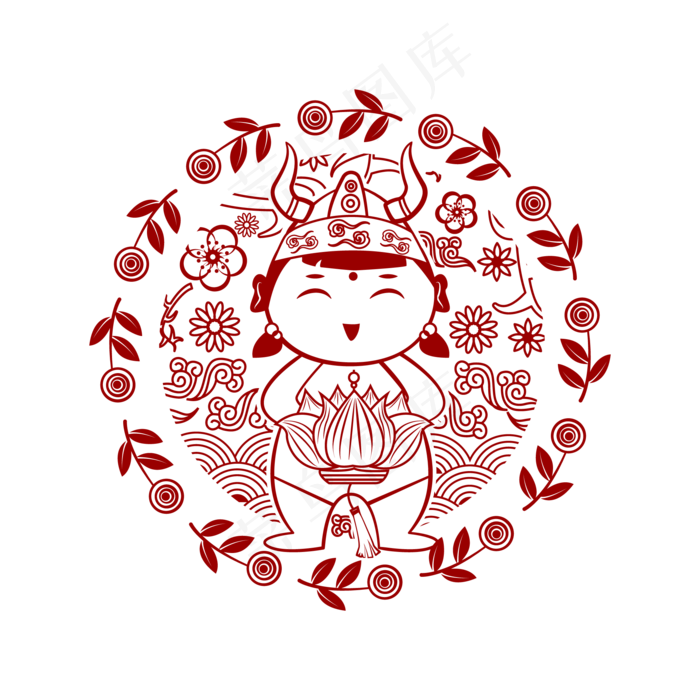 牛年福娃提荷花灯拜年(2880X1620(DPI:150))ai矢量模版下载
