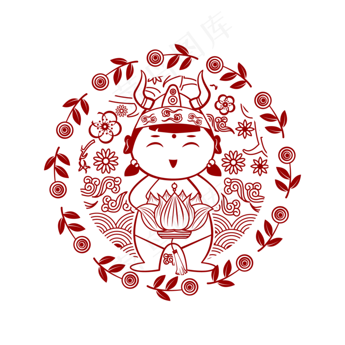 牛年福娃提荷花灯拜年(2880X1620(DPI:150))ai矢量模版下载