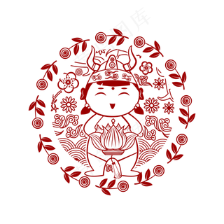 牛年福娃提荷花灯拜年