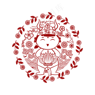 牛年福娃提荷花灯拜年 牛年福娃提荷花灯拜年