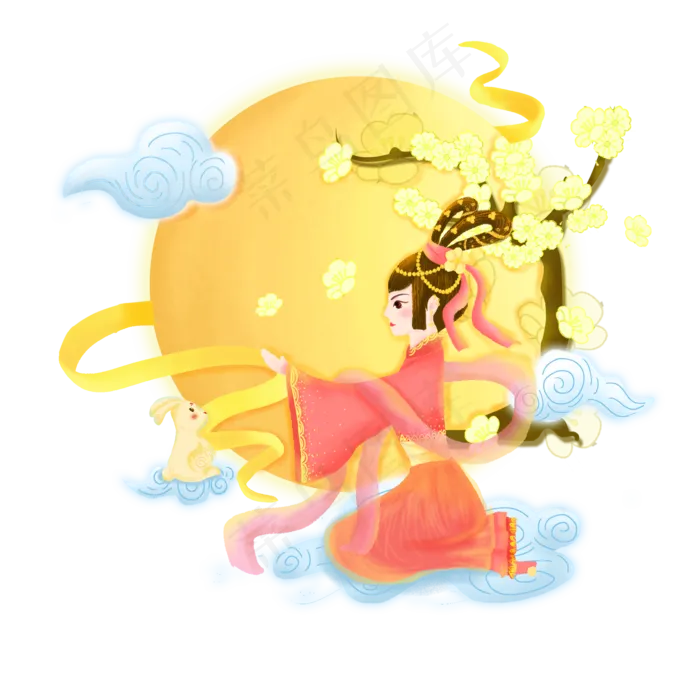 中秋节手绘嫦娥奔月(2000X2000(DPI:300))psd模版下载