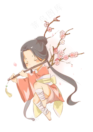 吹笛子的梅花少女