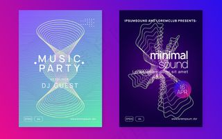 Dj派对。动态流体形状和线条。现代音乐会宣传册套装。霓虹灯dj派对宣传单,DM传单。