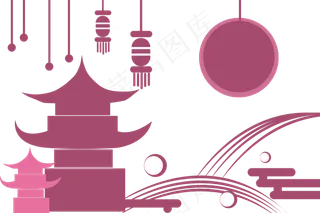 中秋古风塔楼底纹