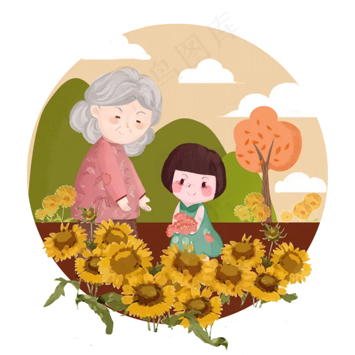 重阳节敬老祖孙姥姥外婆菊花九月(2000X2000(DPI:300))psd模版下载