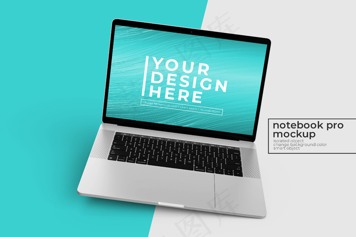 可定制的高质量现实笔记本电脑模型样机在正确的旋转位置