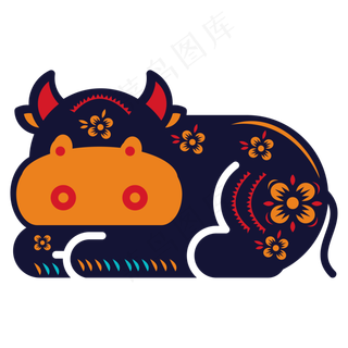 牛年民族风拼色牛剪纸
