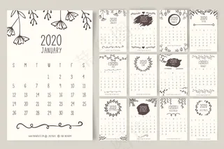 手绘花卉日历2020模板