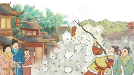 新年春节过节主题之古风放鞭炮烟