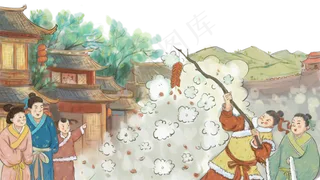 新年春节过节主题之古风放鞭炮烟