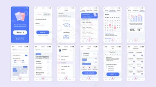 ui、ux、gui屏幕集教育应用程序app平面模板