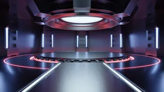 空荡荡的浅红色工作室未来派科幻大厅房间，灯光红色，未来背景设计，3D 渲染