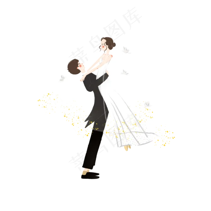 七夕情人节黑白色系情侣婚纱手绘(3500X3500(DPI:500))psd模版下载
