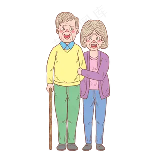 重阳节老爷爷和老太太手绘