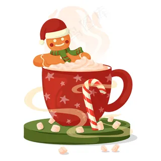 一杯加奶油、棉花糖和姜饼的红咖啡。