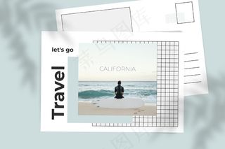 简约网格旅游明信片