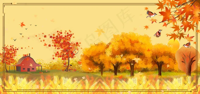 清新立秋风景树林小屋banner图 清新立秋风景树林小屋banner图
