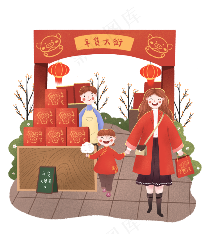 新春佳节买年货的人下载,免抠元素