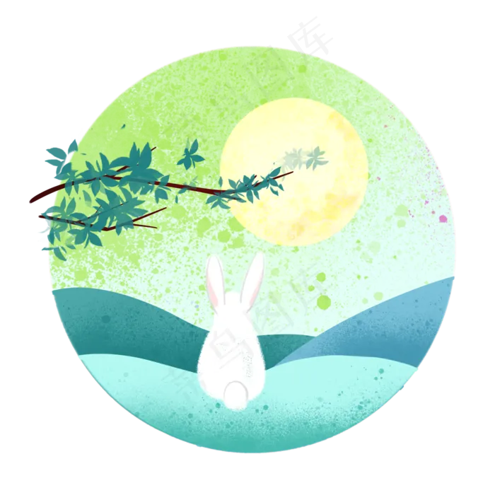 中秋佳节兔子望月夜景(2000X2000(DPI:350))psd模版下载