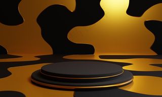金色背景的3d黑色讲台