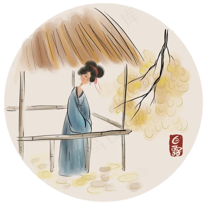 国画秋季水墨少女(2000X2000(DPI:300))psd模版下载