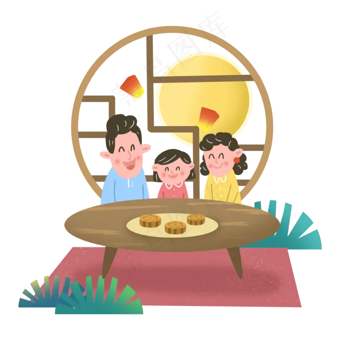 家人团圆中秋节月亮月饼中秋佳节(2362X2362(DPI:300))psd模版下载