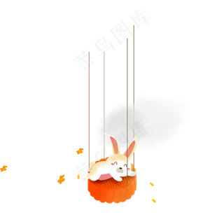 中秋节秋千上的小兔子可商用元素