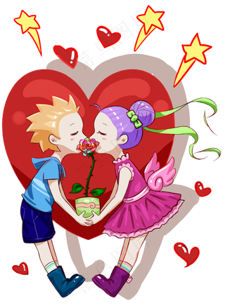 可爱清新卡通七夕节情人节少男少