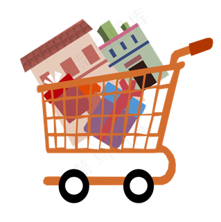 手绘创意购物节购物车