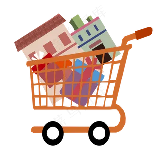 手绘创意购物节购物车