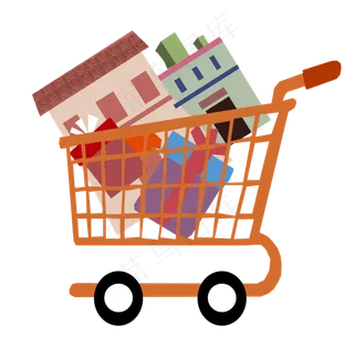 手绘创意购物节购物车